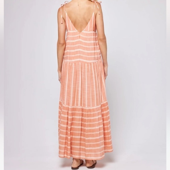 L*Space Beachy Boho Euro Country Summer Ava Tiered Maxi Sun Dress Stripe Clay S - Picture 3 of 7